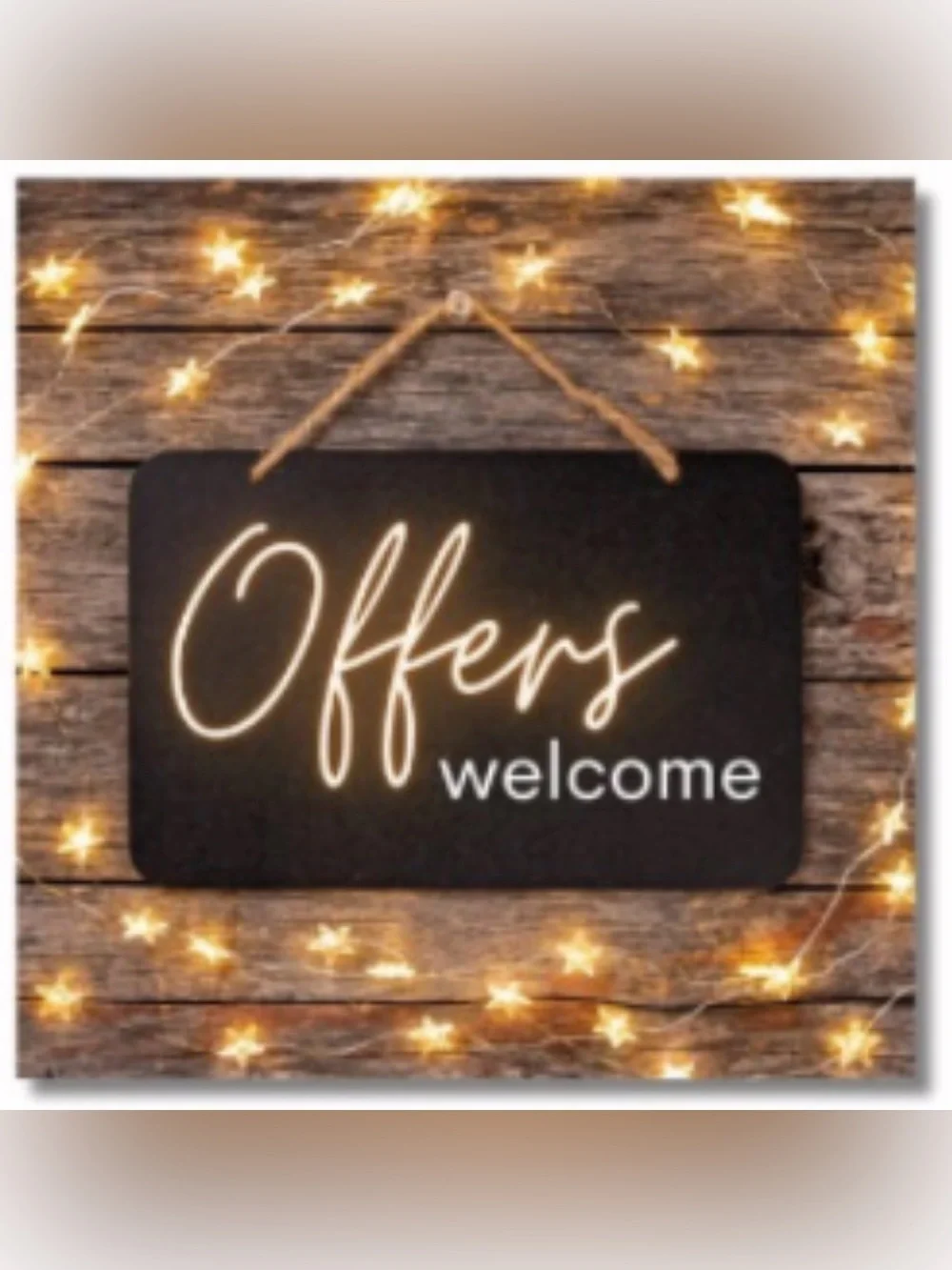 Welcome Offers Black Wall Sign with Rope Hanging